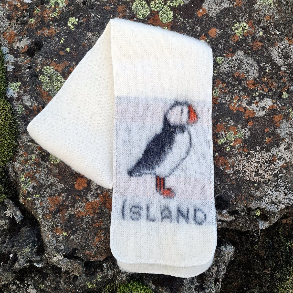Brushed White Wool Hat - Puffin Pattern - Image 3