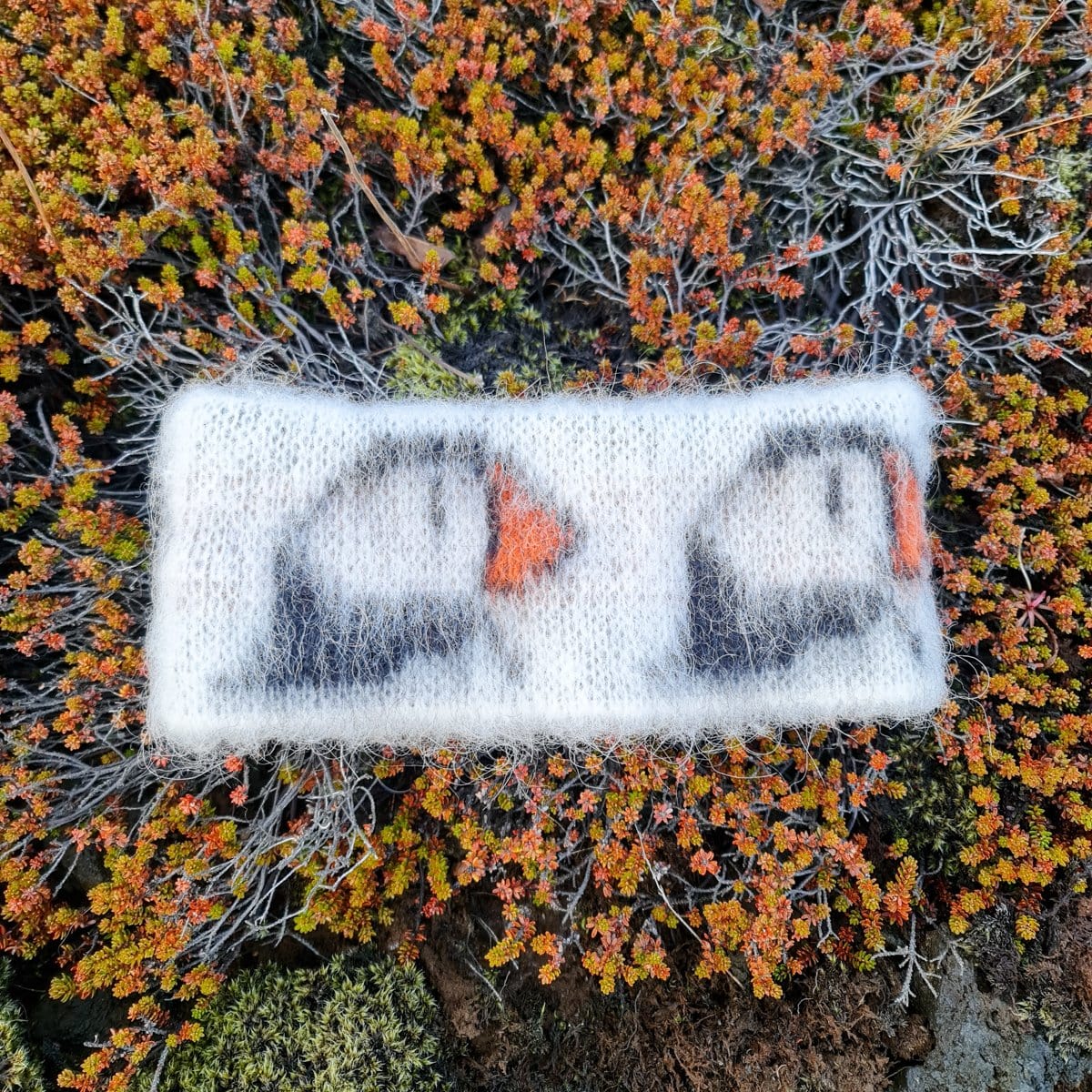 Brushed White Wool Hat - Puffin Pattern - Image 4